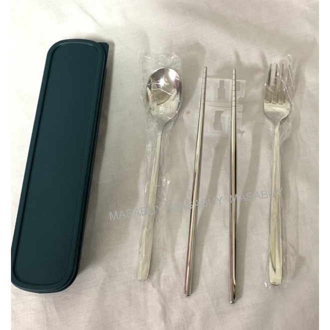 SUS304不銹鋼環保餐具四件組(筷子、湯匙、叉子、外盒)，外出方便好攜帶