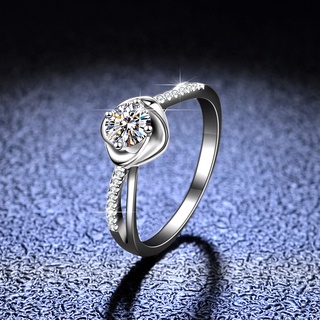 [附有GRA證書]0.5克拉莫桑石戒指S925銀花朵莫桑鑽石戒指