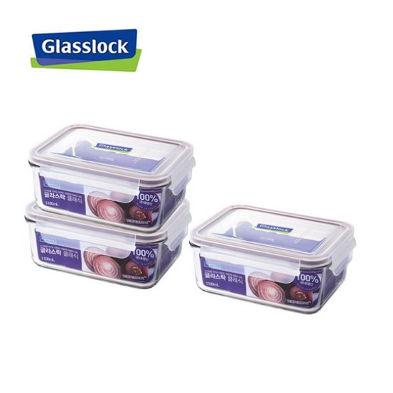 [Glasslock] 玻璃密封容器3件組 （1100ml） / 食品容器 / 食品儲藏