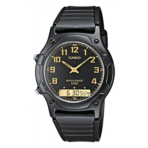 【CASIO】經典雙顯錶-黑X金(AW-49H-1B)正版宏崑公司貨