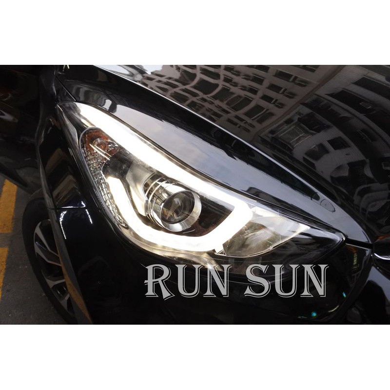 ●○RUN SUN 車燈,車材○● 全新 現代 北京 正廠 ELANTRA 愛捷達 導光條 黑框魚眼 大燈 小燈 日行燈