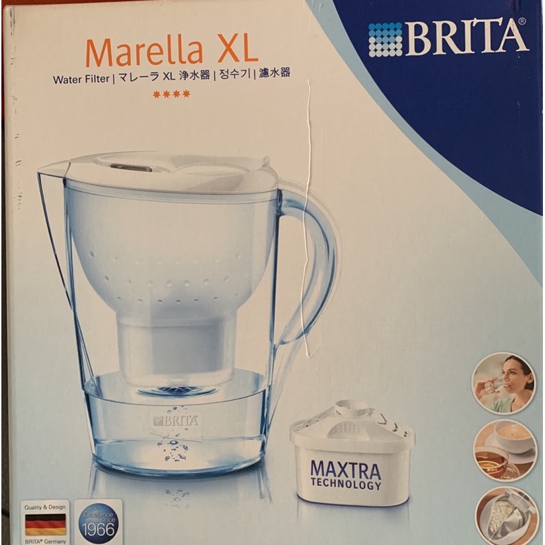 出清！德國Brita 白色Marella XL 馬利拉濾水壺 3.5L (含一顆濾芯) 贈小麥秸餐具