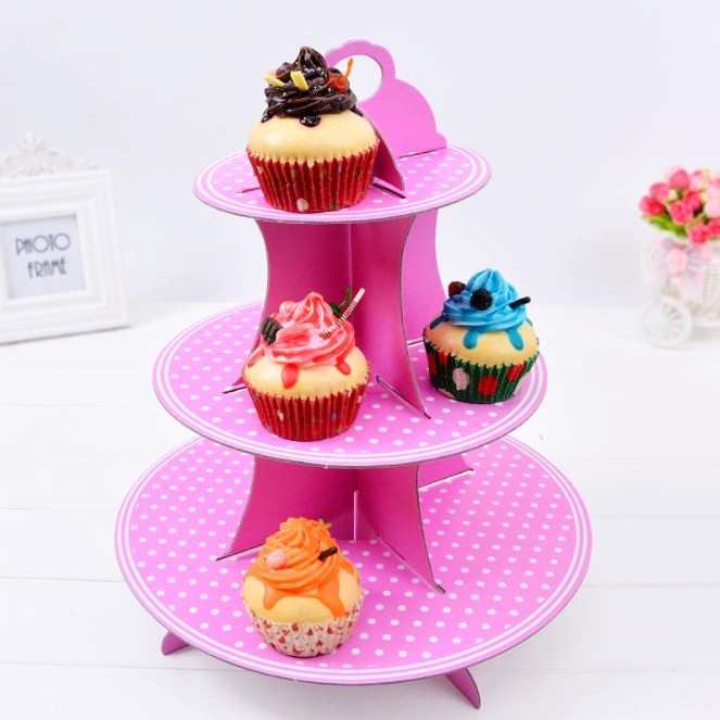 [彩虹派對屋] 圓點甜品檯 三層蛋糕展示架 裝飾展示架 生日派對 杯子蛋糕 烘焙 DIY 聚會餐盤
