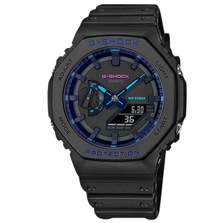 G-SHOCK CASIO /卡西歐 八角型 霓虹元素 橡膠手錶 黑色 / GA-2100VB-1A / 45mm