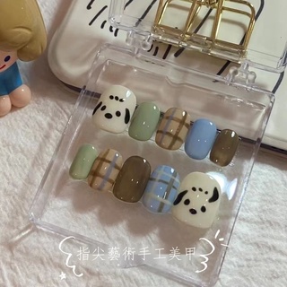 ✽✧❍【🎀台灣出貨】💅 [手工光療美甲] 可愛手繪 史努比帕恰狗狗穿戴甲 線條格子紋指甲貼片 美甲貼 貼 甲貼