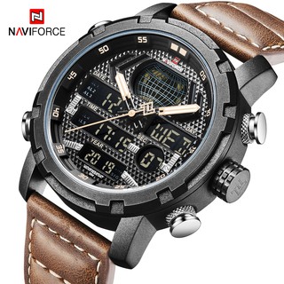 Naviforce 防水男士軍事運動手錶男士奢侈品牌模擬數字石英手錶男士雙顯示男時鐘
