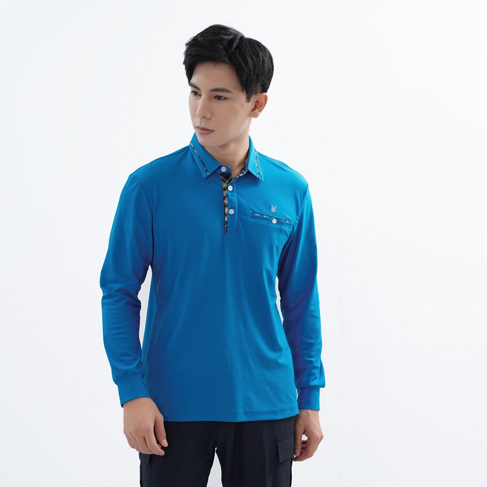 【遊遍天下】台灣現貨-男款抗UV吸濕排汗機能POLO長衫GL1015  / 藍色