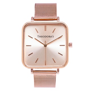 【THEODORA'S】Hebe 簡約方形金屬手錶 方形粉膚-米蘭玫金【希奧朵拉】