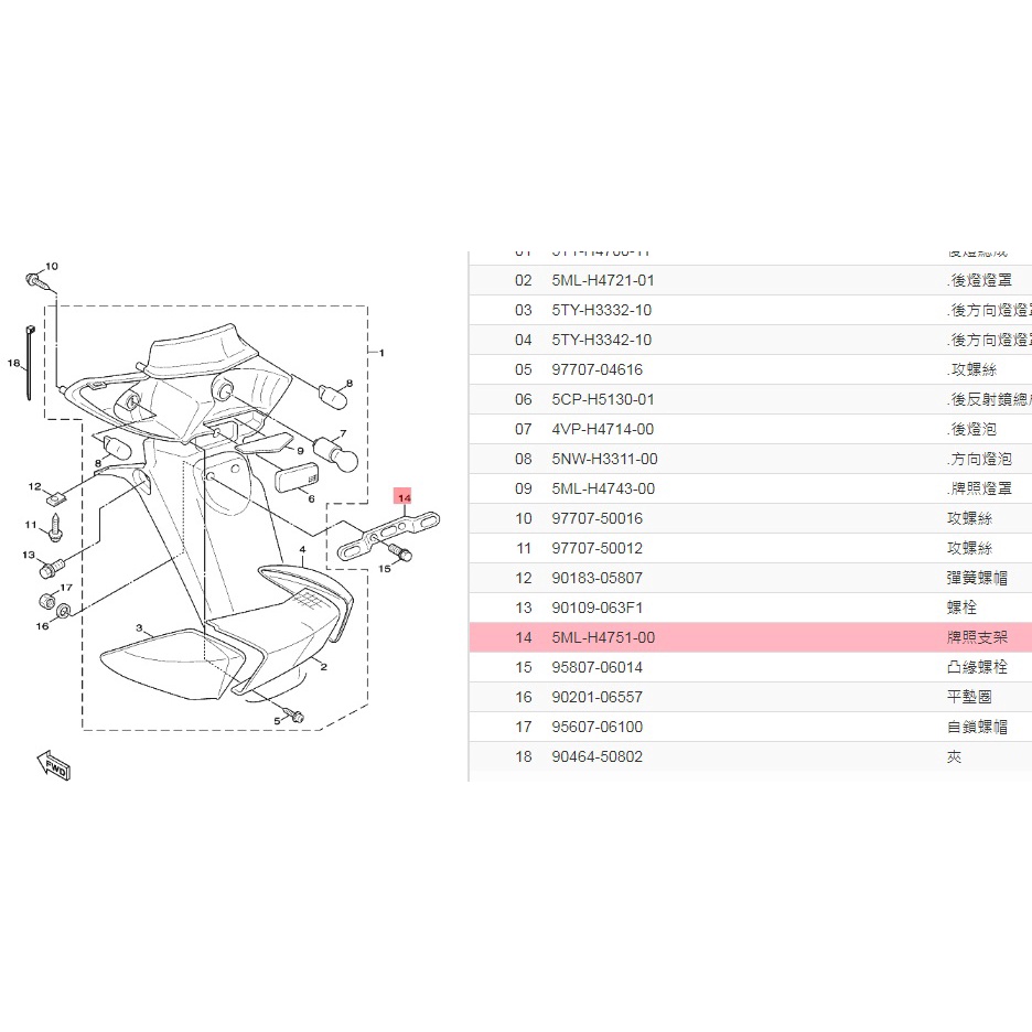 撿便宜 料號 5ML-H4751-00   YAMAHA 山葉原廠牌照支架 一代 勁戰 125 支架