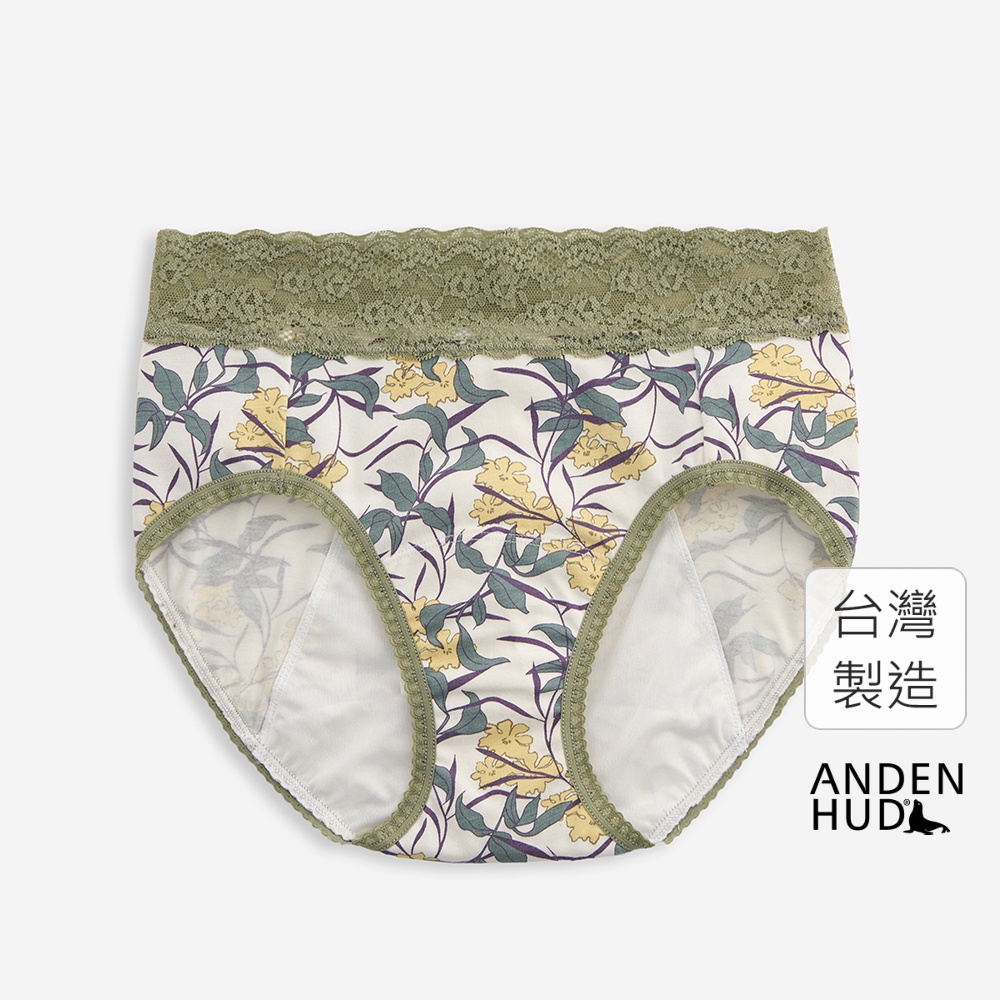 【Anden Hud】花信寄語．蕾絲高腰生理褲(米白-皋月杜鵑) 台灣製