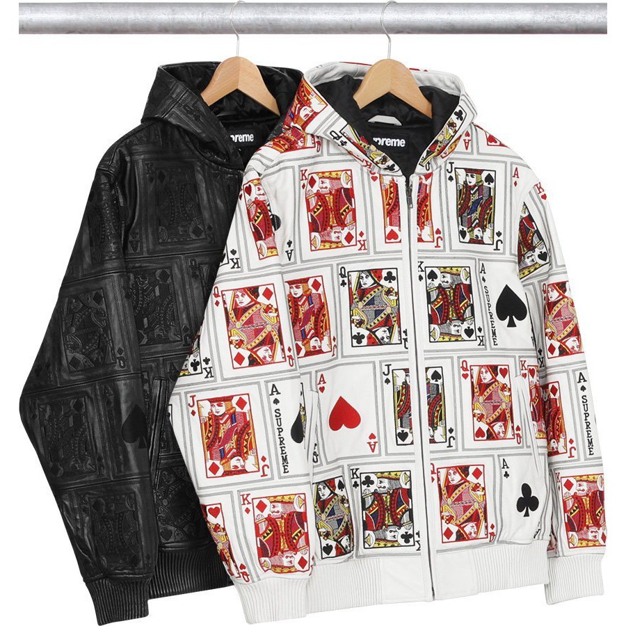 全新正品限量16fw Supreme court cards hooded leather jacket 撲克 