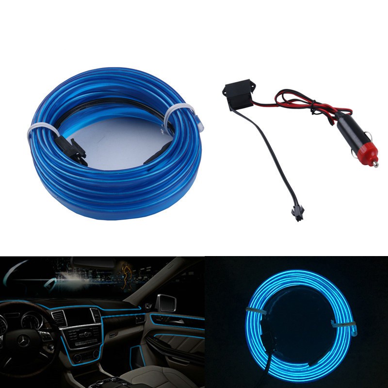 【現貨】藍色EL冷光線1M-5M 汽車LED裝飾燈條 氣氛燈 車內氛圍燈 改裝帶驅動器 發光線 冷光管 導光條 發光條
