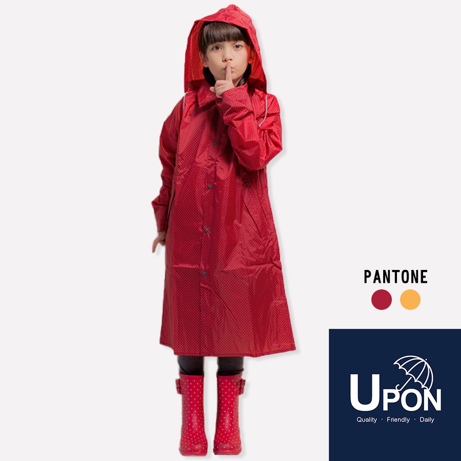 UPON雨衣-印花兒童前開連身式風雨衣/紅白點 兒童雨衣 連身雨衣 背包雨衣 台灣製造 SGS無毒檢測