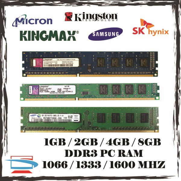 金士頓 1GB 2GB 4GB 8GB DDR3 / DDR3L 1333/1600 MHZ PC 台式機內存 PC3-
