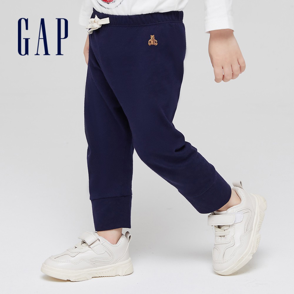 Gap 嬰兒裝 簡約小熊刺繡長褲-海軍藍(663870)