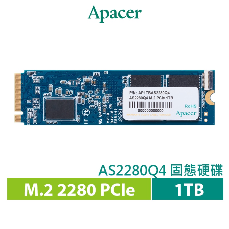 Apacer 宇瞻 AS2280Q4 M.2 PCIe 1TB Gen4x4 固態硬碟(預購)