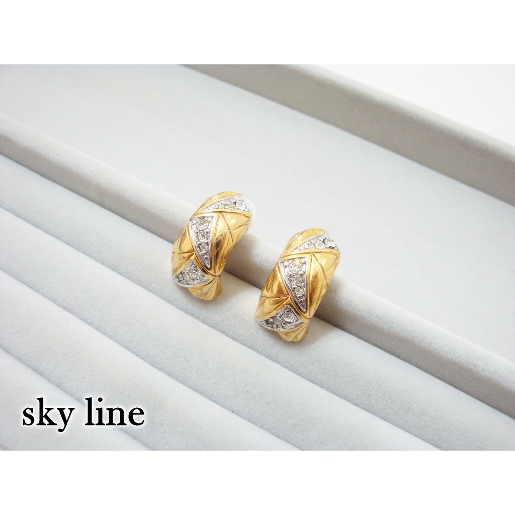 sky line/VALENTINO 范倫鐵諾 古著古物服飾配件飾品老物老件懷舊復古 針式耳環 金色