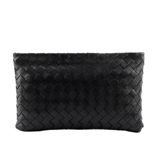 BOTTEGA VENETA 新款小羊皮及小牛皮大格編織手拿包(黑色) 608232 VCPP2 8803
