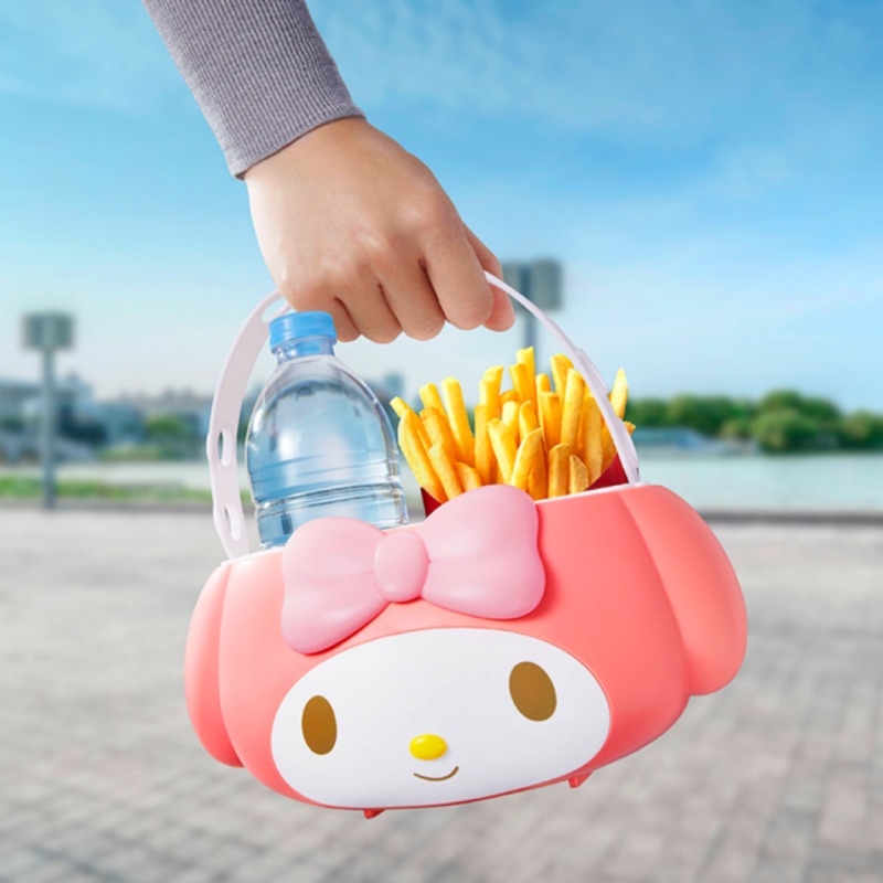 現貨在台 日本麥當勞 Melody飲品薯條方便筒 兩用手提藍 車用置物桶 提籃 美樂蒂兔兔聯名設計 粉紅色
