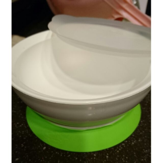 【二手】美國 Calibowl 專利防漏防滑幼兒吸盤碗 (單入附蓋) 綠色