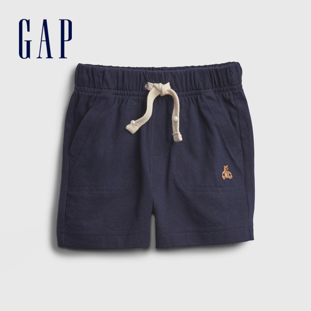 Gap 嬰兒裝 小熊刺繡抽繩鬆緊短褲 布萊納系列-海軍藍(729139)