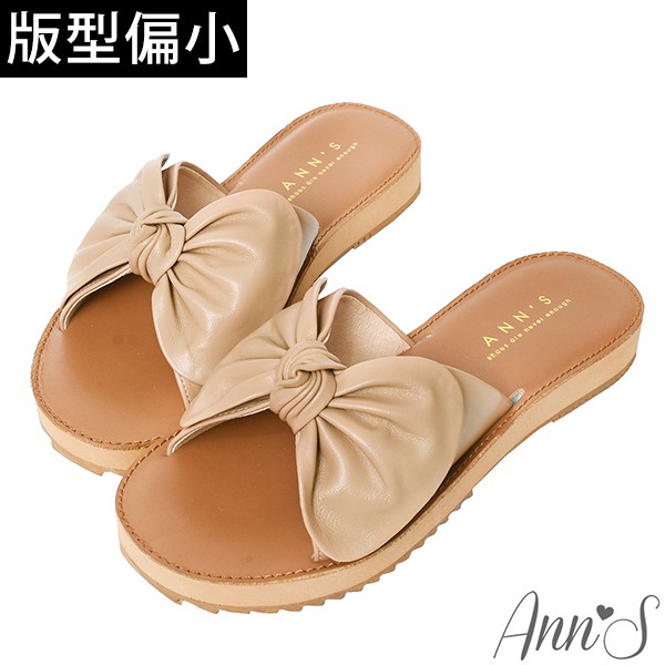 Ann’S全糖風格-柔軟綿羊皮大蝴蝶結平底涼拖鞋-棕(版型偏小)