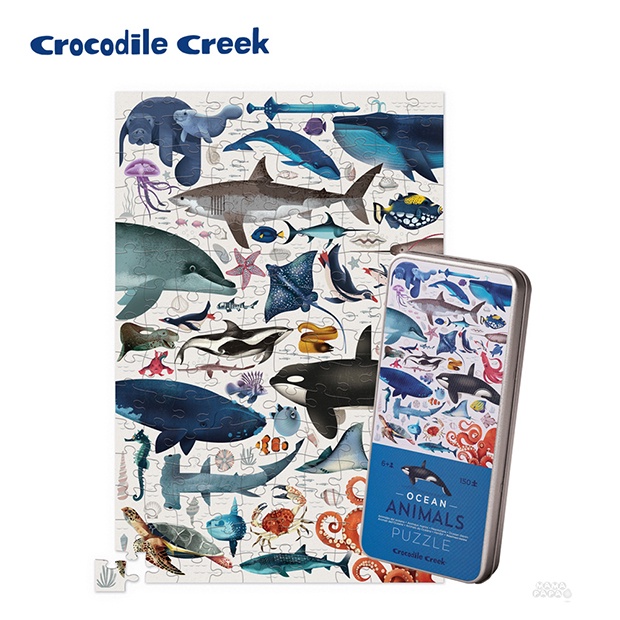 《美國Crocodile Creek》鐵盒圖鑑拼圖-海洋動物-150片
