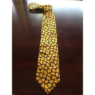 Bally 100%純絲義大利製.澄黃色楓葉深藍底領帶.近全新真品100% silk tie Ｍade in Italy