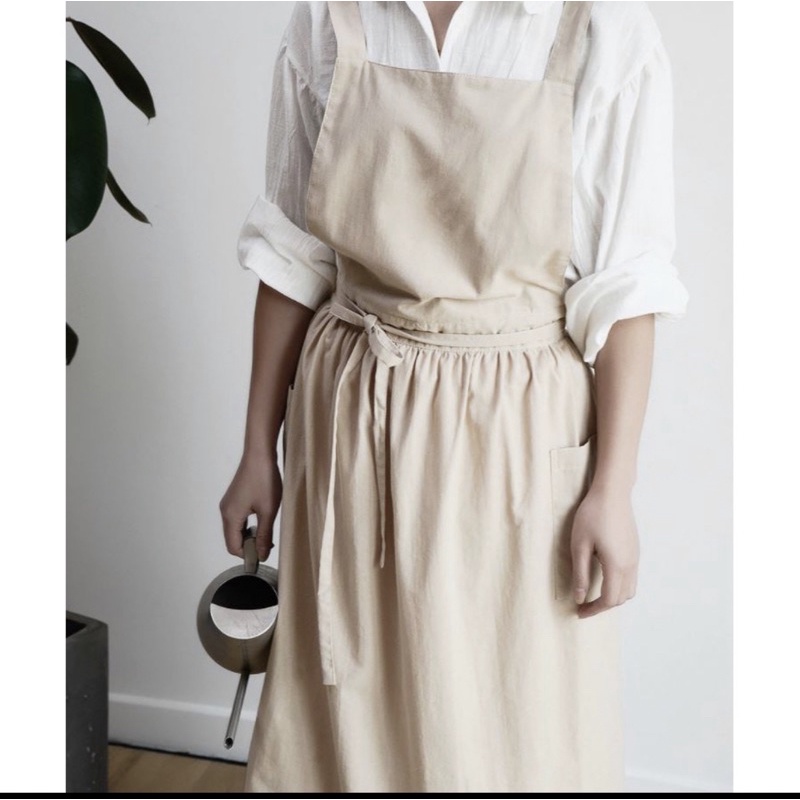 二手棉麻圍裙雙口袋咖啡廳圍裙畫畫圍裙廚房圍裙