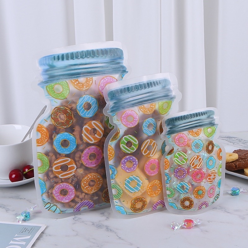 《🍋甯萌兔》梅森瓶甜甜圈造型夾鏈袋 食品包裝袋 堅果、餅乾、糖果零食包裝袋