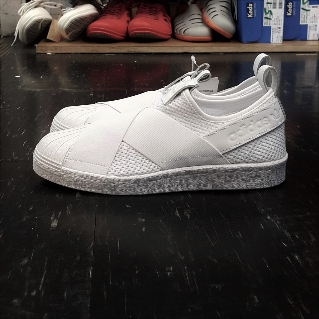 adidas SUPERSTAR SlipOn W 繃帶鞋 白色 全白 交叉 襪套 貝殼頭 BY2885