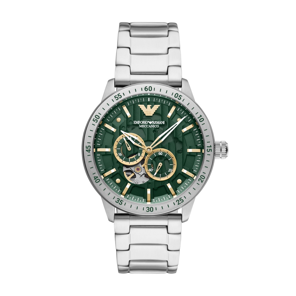 EMPORIO ARMANI 亞曼尼 Meccanico系列時尚機械男腕錶(AR60053)-銀X綠