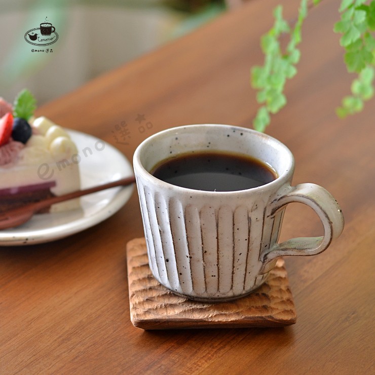 【emono選品】日本製 美濃燒 粉引手工刻紋 直角咖啡杯 馬克杯 現貨