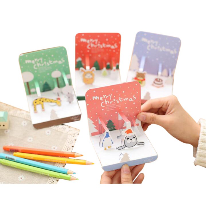 【CHL】韓國 立體 聖誕節 節慶卡片 賀卡 卡片 盒裝10張 附信封 封口貼 裝飾貼紙