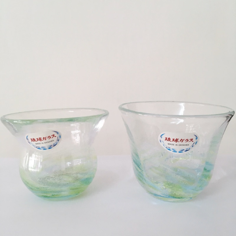 日本沖繩琉球手工琉璃玻璃彩色清酒杯