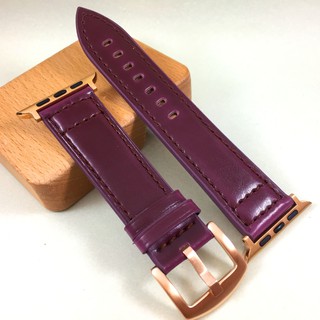 Apple Watch 牛皮真皮 錶帶 深紫羅蘭 手工車縫 可搭配 玫瑰金 保護殼 不鏽鋼錶扣 40 44