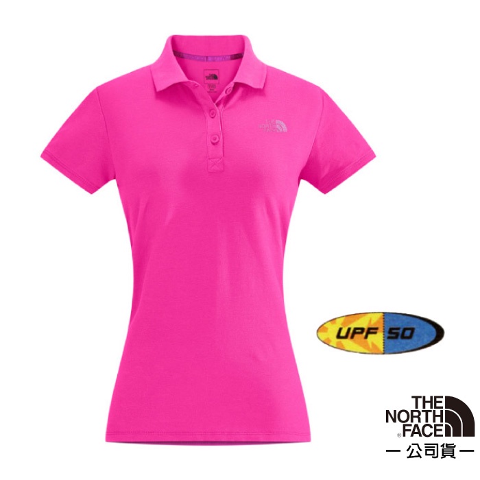 【美國 The North Face】女款 LOGO吸濕排汗抗UVPOLO衫 運動上衣/特價5折/紫粉紅V_CGA3