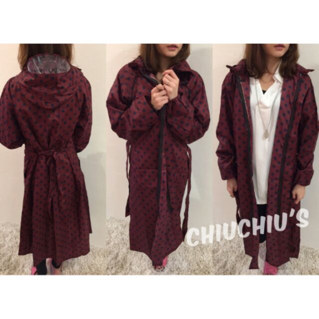 CHIUCHIU's愛美傘 日本超輕量防水透氣綁帶風衣式雨衣 風雨衣 #酒紅