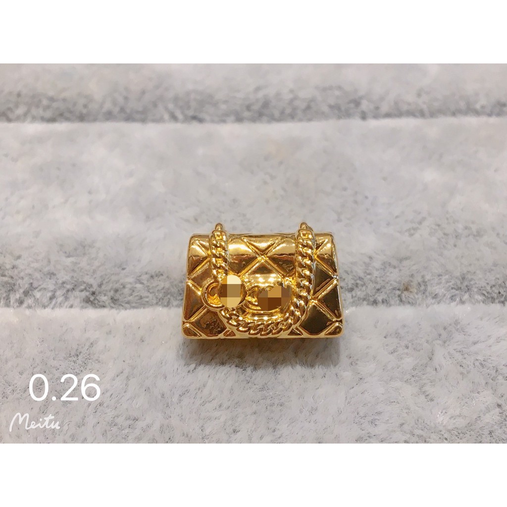 🌟╭☆Golden Wood☆╮🌟黃金工藝～～潘朵拉串珠  亮面菱格紋包包串珠 ～～999純金  3d硬金!🌟