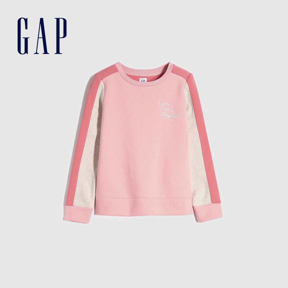 Gap 女童裝 撞色大學T 碳素軟磨系列-淡粉色(656239)