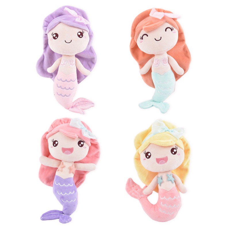 WellC~❤ 高品質小美人魚公主娃娃毛絨玩具填充童話美人魚毛絨嬰兒睡眠玩具女孩禮物