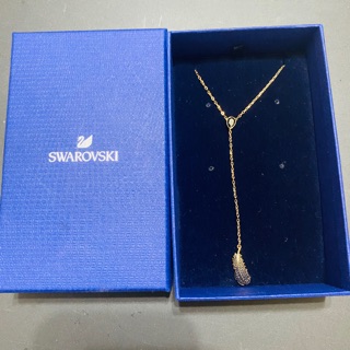 Swarovski NAUGHTY 羽毛 Y形項鏈, 黑色, 鍍玫瑰金色調