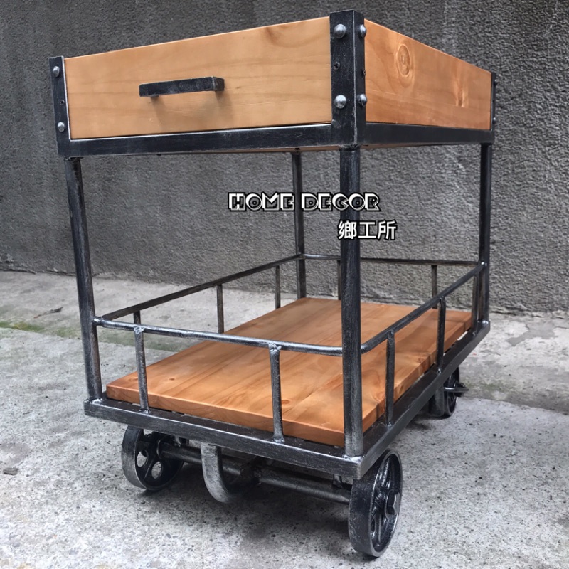 尊爵家 希薇亞工業風木頭推車 收納車黑色中燒 烤漆丨金屬層架 特力家購物網