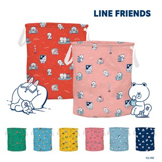 LINE FRIENDS 熊大 布藝圓筒摺疊收納籃 中款23x26cm 收納盒 收納箱 洗衣籃【5ip8】LN0039