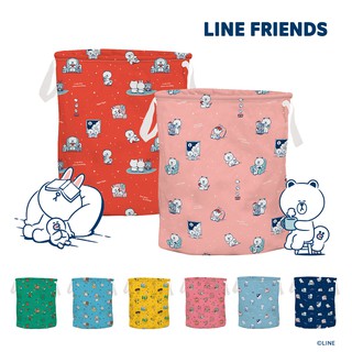 LINE FRIENDS 熊大 布藝圓筒摺疊收納籃 中款23x26cm 收納盒 收納箱 洗衣籃【5ip8】