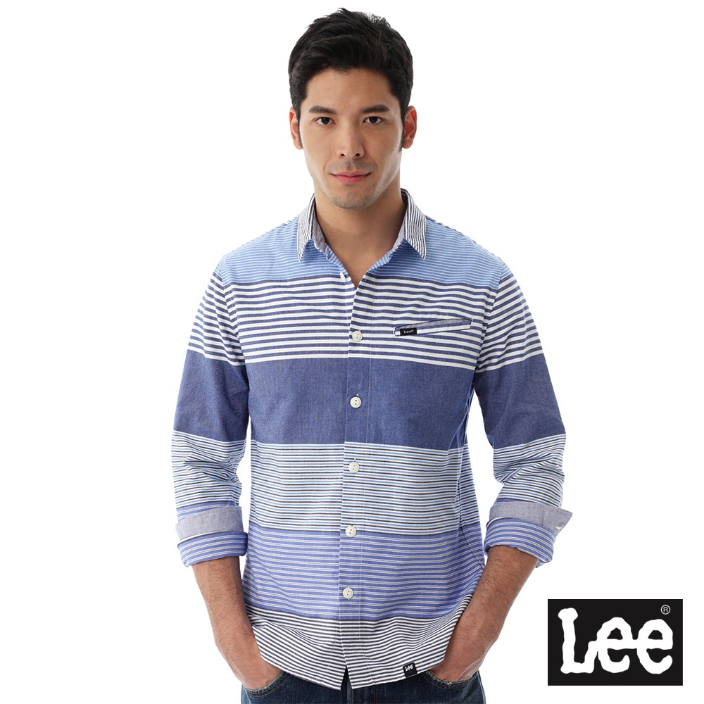 Lee 橫條紋長袖襯衫 男 Modern 藍LL1602543BG