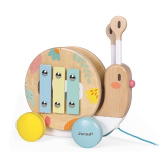 聚聚玩具【正版】法國 Janod J05159 寶寶異想世界-蝸牛敲擊拉車