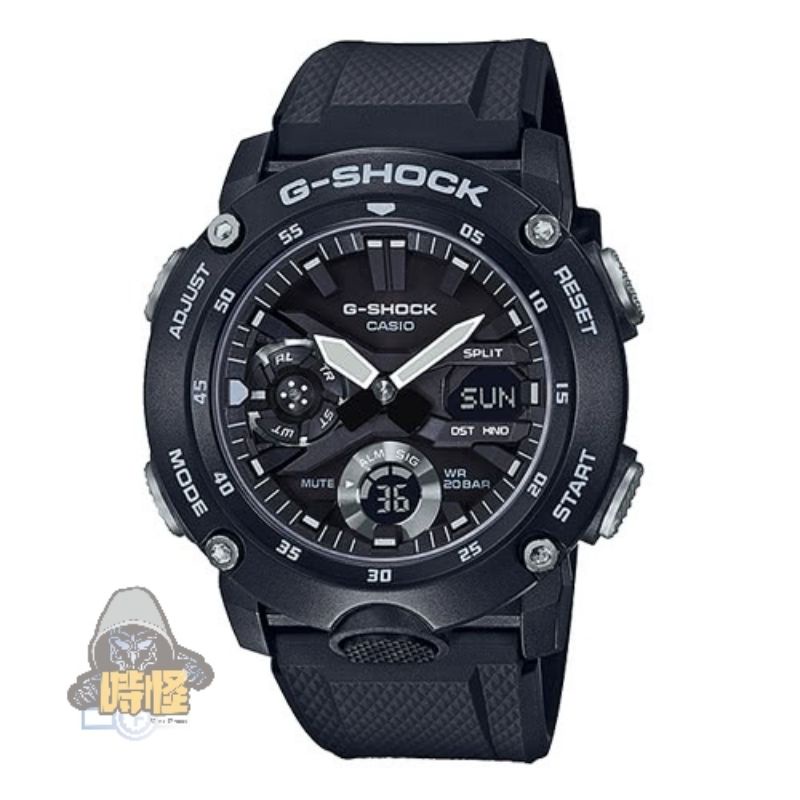 【CASIO】台灣卡西歐公司貨 G-SHOCK 極簡三眼雙顯錶 樹脂錶帶 防水200米(GA-2000S-1A)