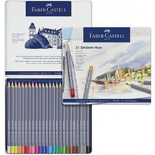 Faber-Castell水性色鉛筆藍色精緻鐵盒裝24色組 *114224
