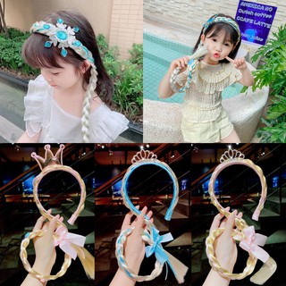 【Lucia小舖】臺灣現貨 AC015 公主髮箍兒童假髮辮子 花壓發頭箍 可愛蝴蝶結網紗皇冠髮飾品 無痛髮箍 冰雪奇緣